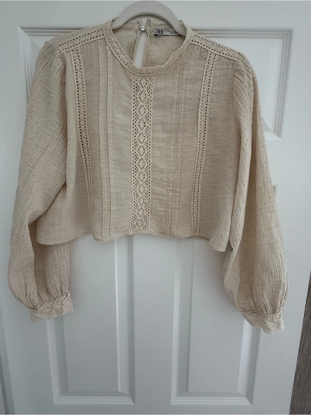 ZARA Beige Crochet-Trim Peasant Blouse